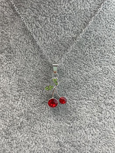 Silver Tone Cherry Necklace
