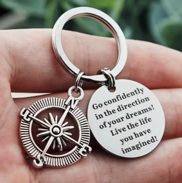 Key Tag with Compass Charm – “Go Confidently in the Direction of Your Dreams”
