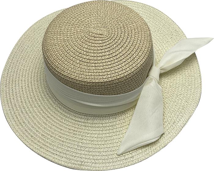 Ivory Sun Hat with Ivory Bow & Tan Crown – Stylish Outdoor Protection