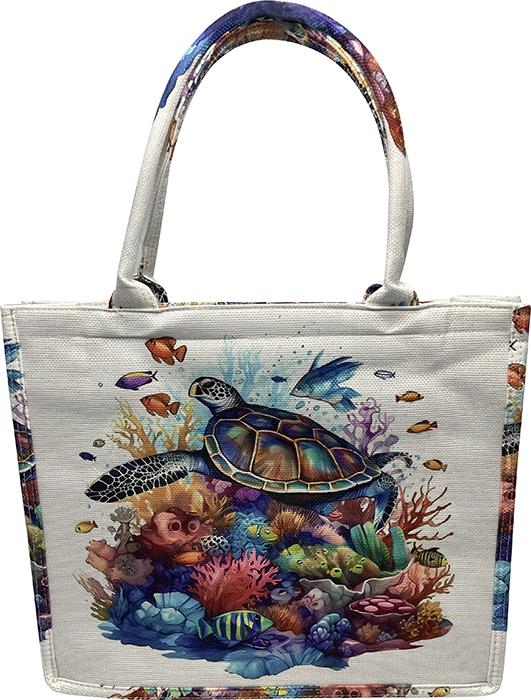 Canvas Tote Bag – White with Colorful Turtle
