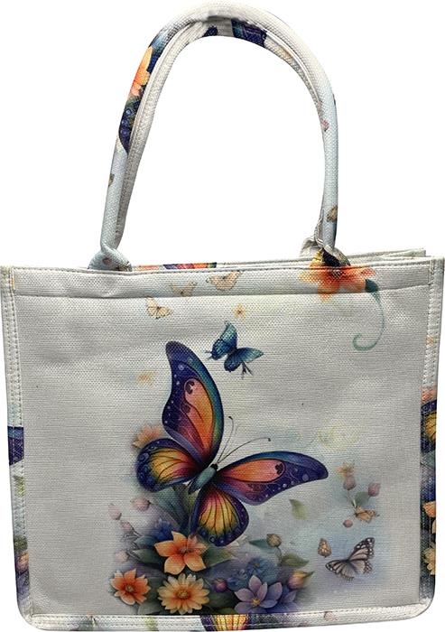Canvas Tote Bag – White with Colorful Butterfly