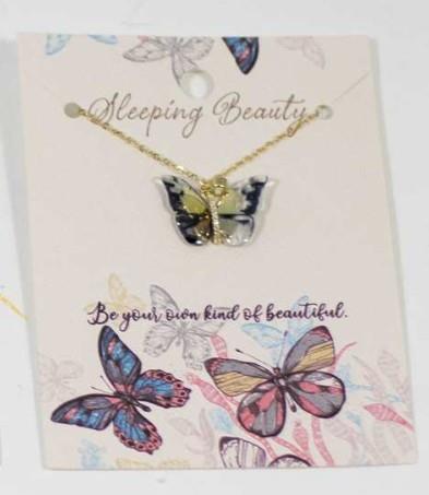Yellow Resin Butterfly Necklace with Crystal Accents