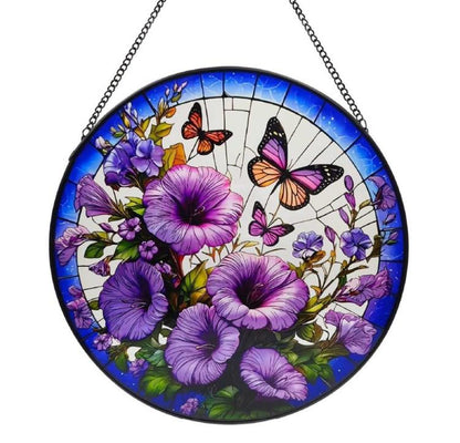 Round Stained Glass Suncatcher – Petunias and Butterflies