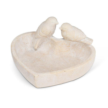 Heart-Shaped Cement Dish with Two Birds – 7.5"