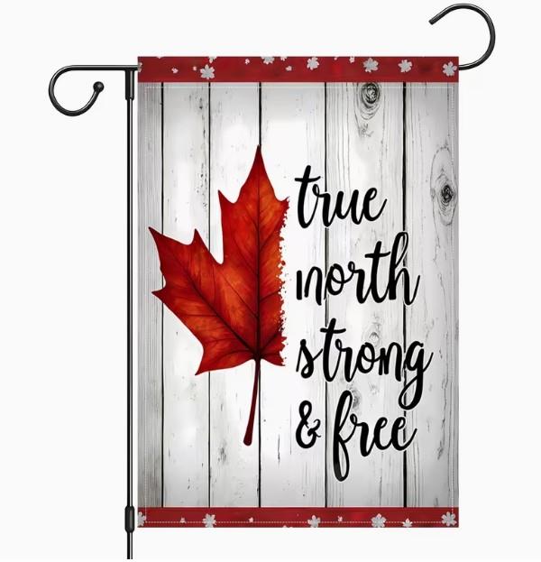 Burlap Texture Garden Flag – Maple Leaf “True North Strong & Free” – 12"x18"