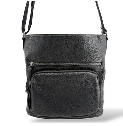 Black Vegan Leather Shoulder Bag with Multiple Pockets