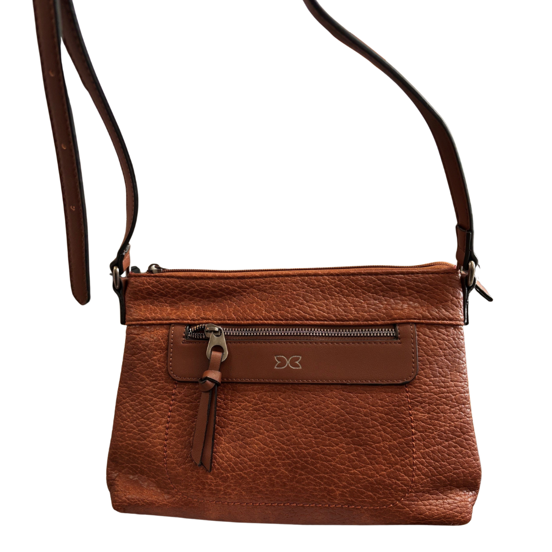 Brown Vegan Leather Flat Crossbody Bag with Zipper Pockets – 11" x 8" x 2"