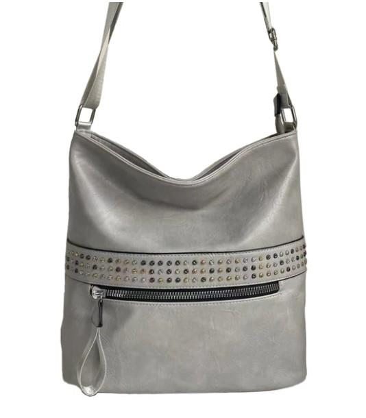 Grey Bling Front Vegan Leather Shoulder Bag