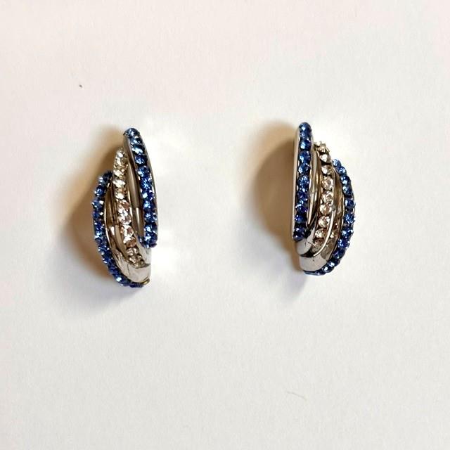 Classic Trio Crystal Earrings – Clear & Blue Layered Crystal Bands