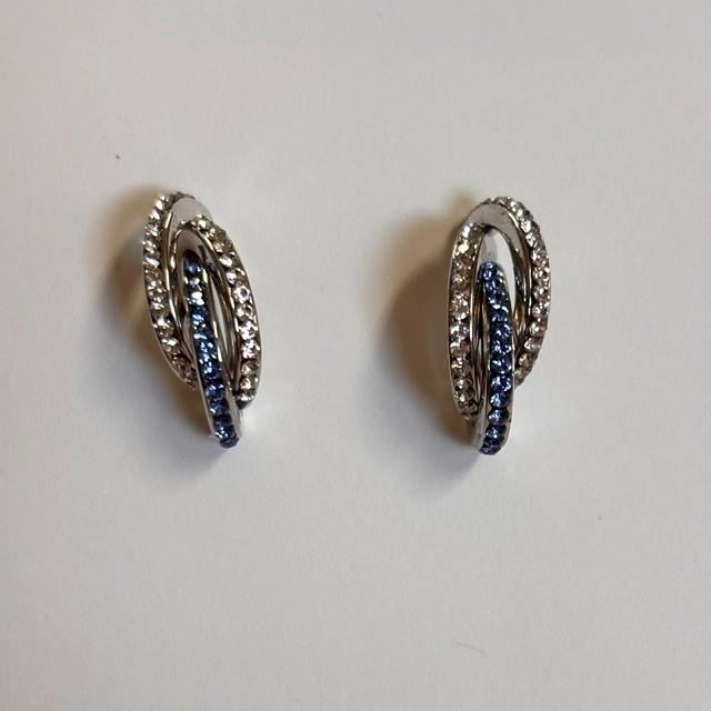 Classic Trio Crystal Earrings – Clear & Blue Layered Crystal Bands