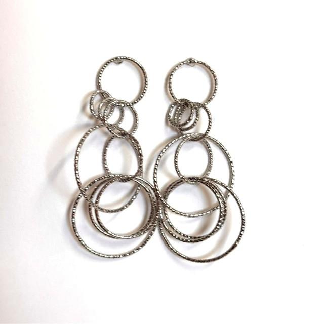 Silver-Tone Diamond-Cut Circle Chandelier Earrings