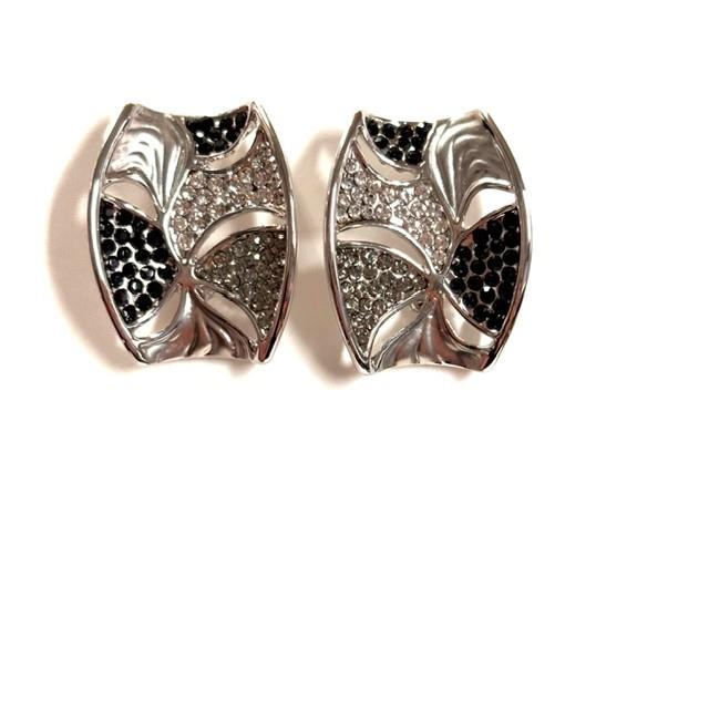 Rectangle Earrings with Black, Clear & Smoky Crystals