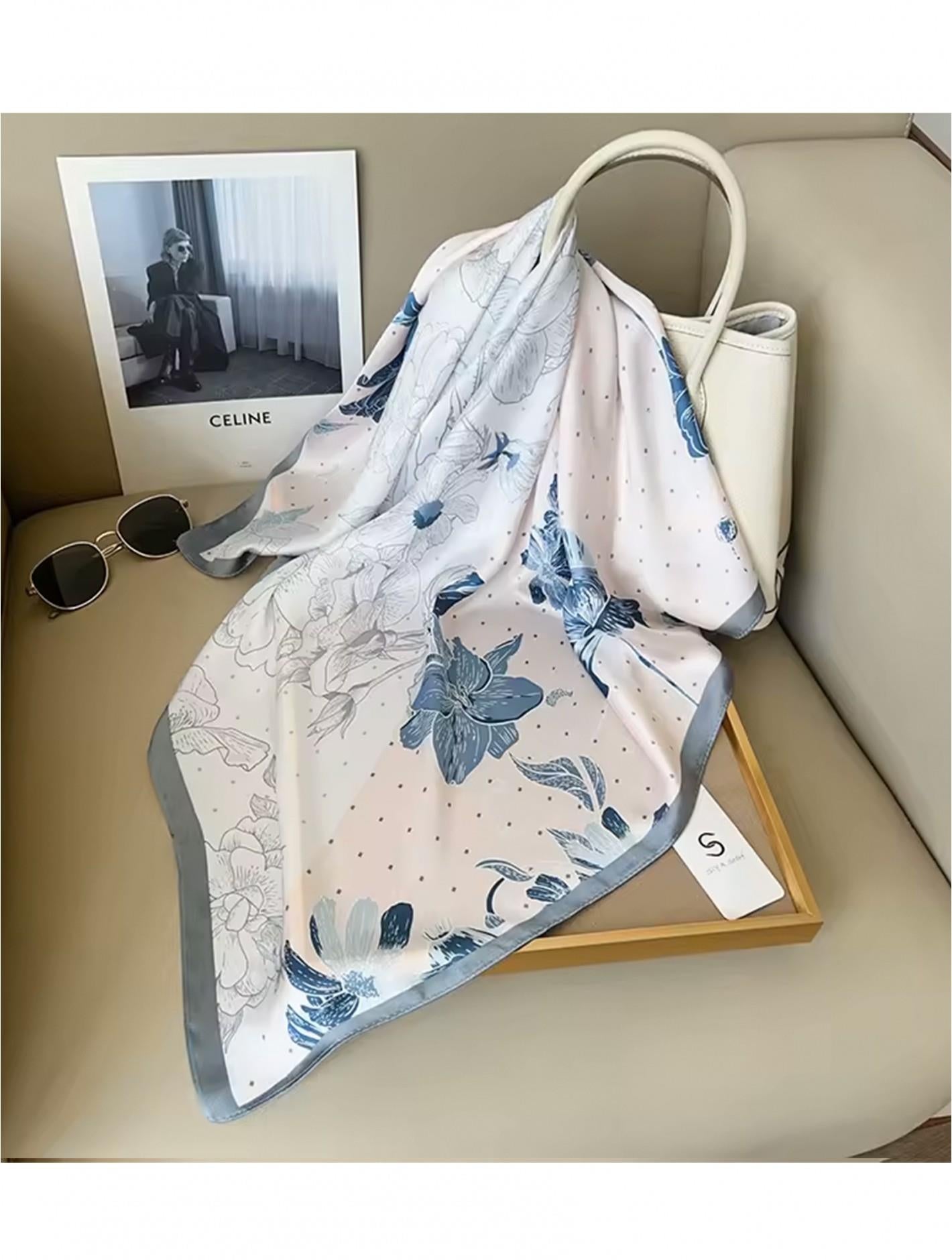 Silk-Feeling Pink Floral Square Scarf – 27.5" x 27.5"