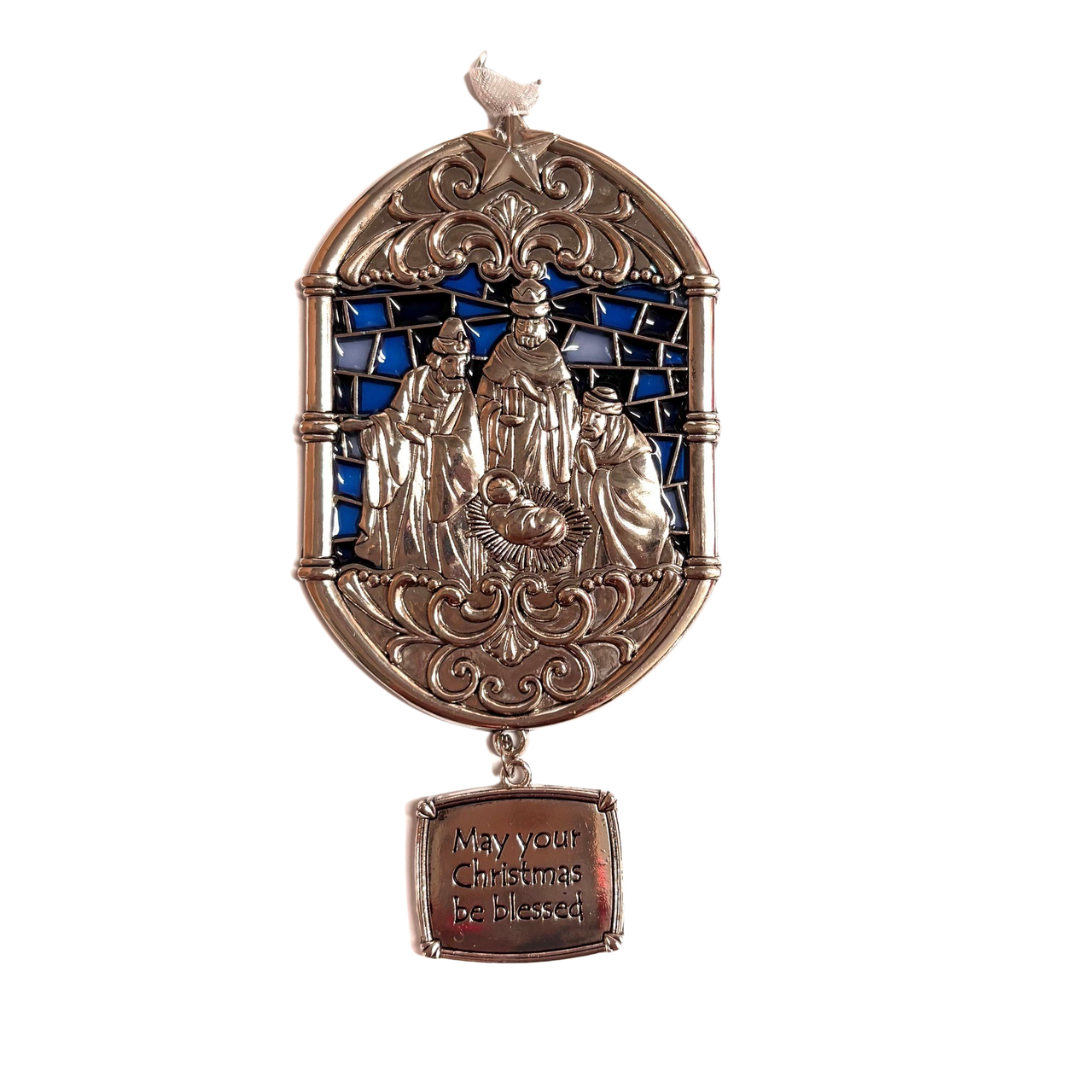 Wise Men & Baby Jesus Stained Glass Ornament – “May Your Christmas Be Blessed”
