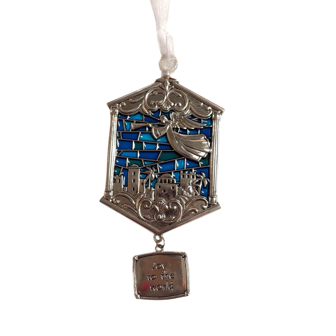 Flying Angel Over Bethlehem Stained Glass Christmas Ornament – “Joy to the World”