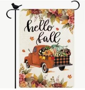 Hello Fall Pickup Truck Garden Flag