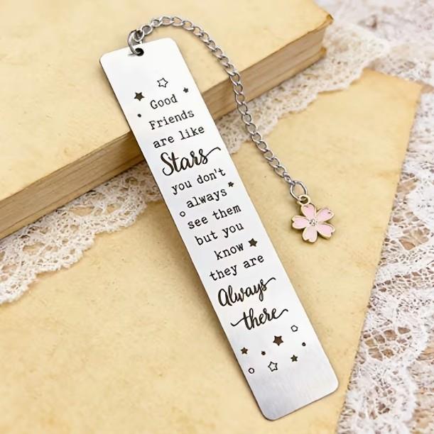 Friendship Stainless Steel Bookmark with Flower Charm