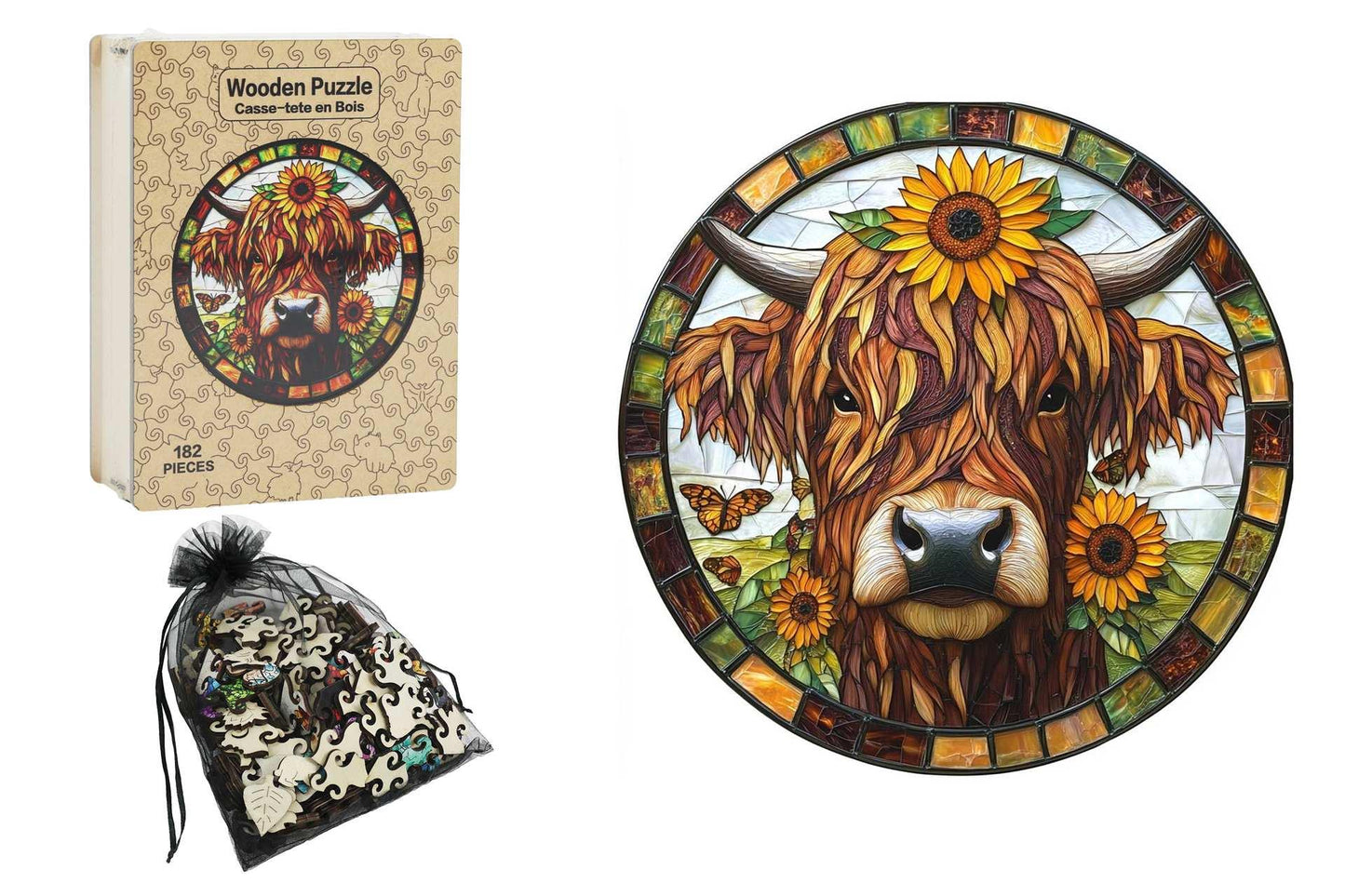 Wood Highland Cow Puzzle