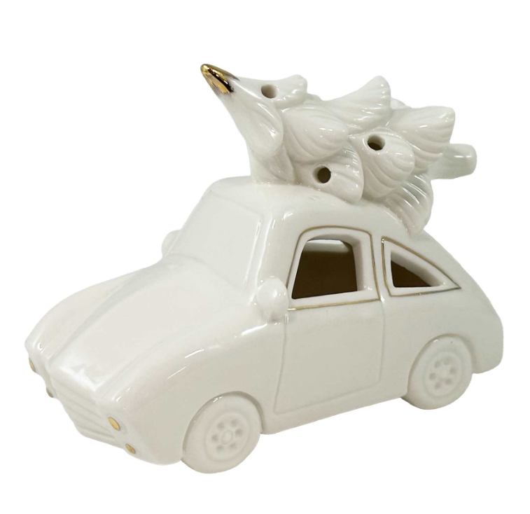 Porcelain White LED Christmas Car with Tree