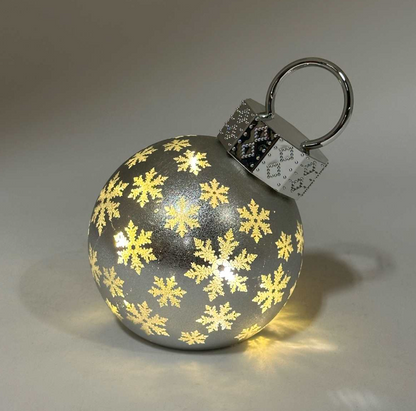 Large LED Silver Glass Ball with Snowflake Design