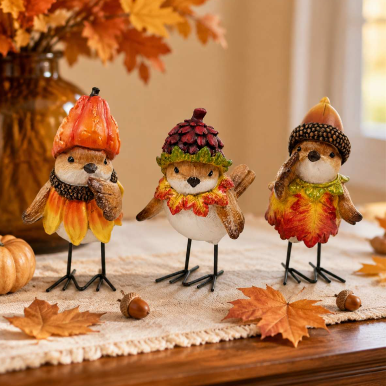 Autumn Birds with Leaves Figure
