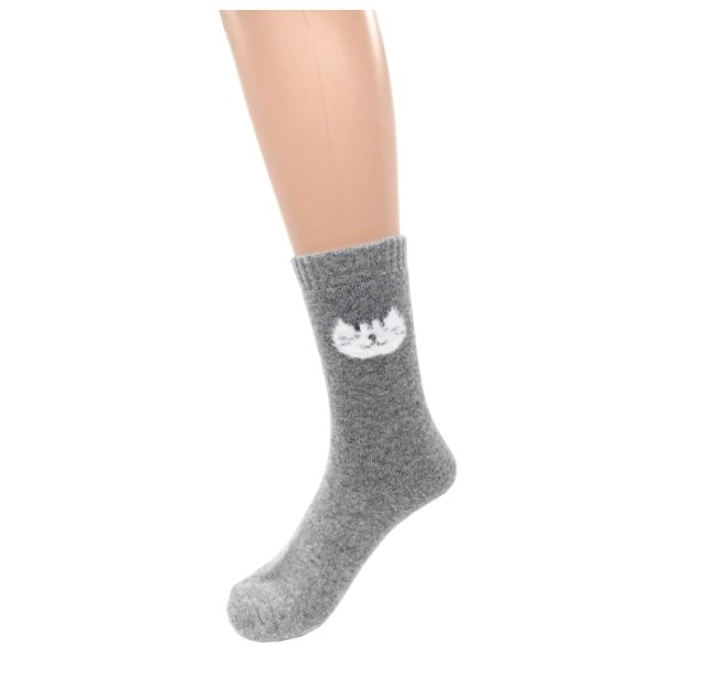 Ladies Grey & White Cat Socks