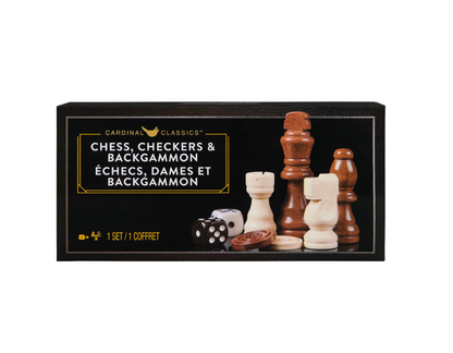 Chess, Checkers & Backgammon 3-in-1 Wooden Game Set