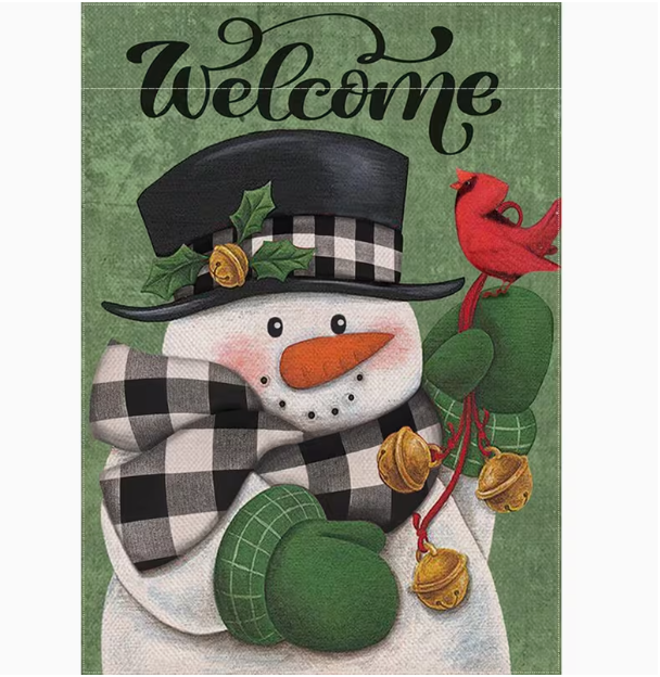 Snowman with Cardinal Winter Garden Flag