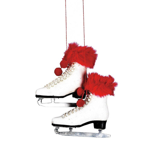 White Skates with Red Fur Trim Ornament