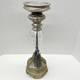 Silver Pillar Candle Holder with Clear Stem