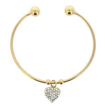 Gold Tone Solid Bracelet with Rhinestone Heart