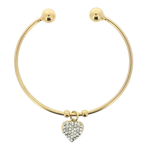 Gold Tone Solid Bracelet with Rhinestone Heart