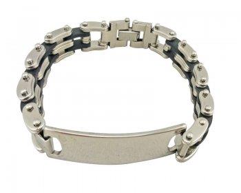 Mens Silver Tone & Black ID Bracelet